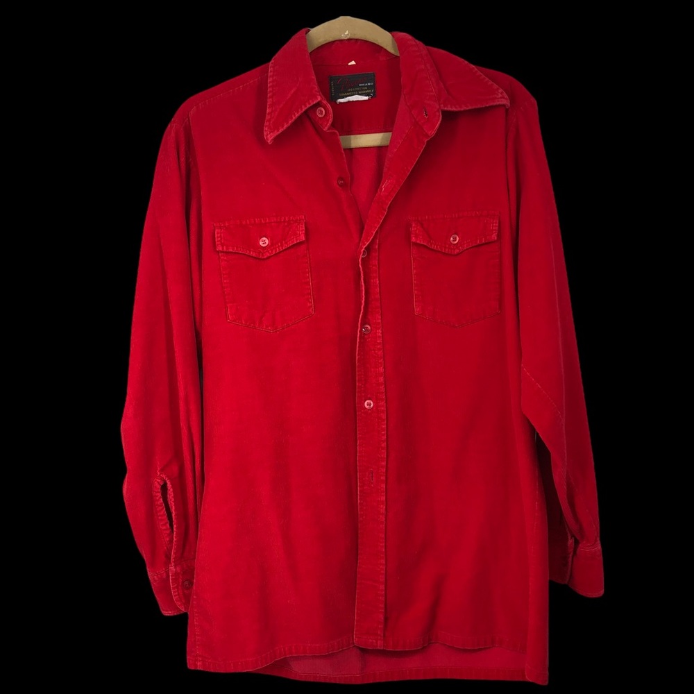 Phoenix Brand Soft Corduroy Button Up Shirt Bright Red Holiday Color Unisex SZ M